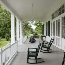 Carolina porch on historic building located in the town of Oak Hill, Alabama
